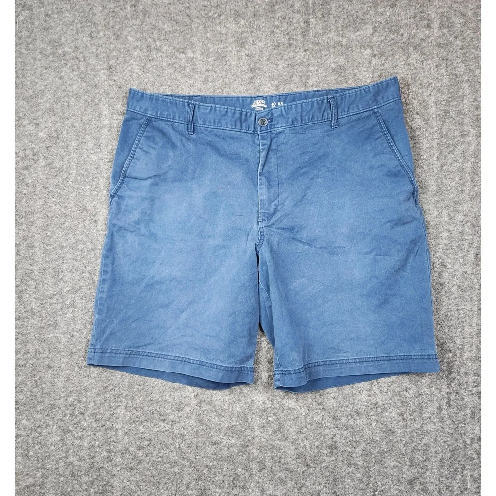 Izod Saltwater Chino Shorts Mens 40 Blue Stretch Cotton Blend 9.5 Inseam